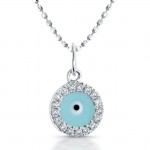 14K White Diamond-Turquoise Enamel Evil Eye