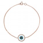 14k Rose Gold -White Enamel Evil Eye Diamond Bracelet