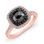 14K Rose 1ct Cushion Black Diamond Ring