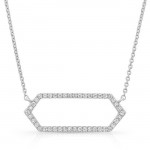14K White Geometric Elongated Hexagon Diamond Necklace