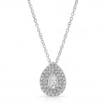 White Gold Pear Shape Diamond Halo Necklace With 1/2 CTW