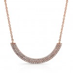 14K Rose 3 Row Diamond Curved Bar Necklace