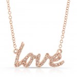 14K Rose Cursive Love Diamond Necklace