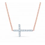 Rose Gold Sideways Diamond Cross Necklace