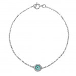 14k White Gold Diamond Turquoise Blue Enamel Evil Eye Chain Bracelet