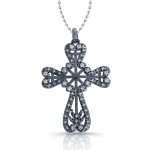 14K White Vintage Diamond Cross With Black Rhodium 1/4CTW