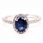 14K WG halo sapphire diamond engagement ring