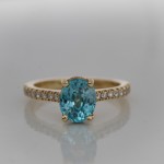 Custom Made Hidden Halo Ring With 2.50ct Oval Blue Zircon Center Stone