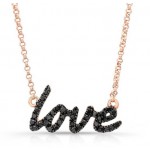 14K Rose Cursive Love Black Diamond Necklace