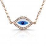 Rose Gold Diamond Evil Eye Enamel Necklace 