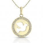 14k Yellow  Gold Diamond Dove Disc Necklace