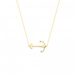 Yellow Gold Side Ways Anchor Necklace