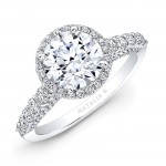 18k White Gold Elongated Shank Diamond Halo Engagement Ring 