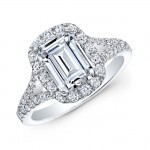 18k White Gold Split Shank Diamond Halo Engagement Ring
