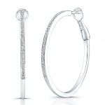 Sterling Silver Diamond Hoop Earrings 1.25"