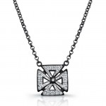 Black Sterling Silver Diamond Chopper Cross Necklace