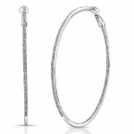 Silver 2 3/8" Diamond Pave Hoop Earrings 1 Carat 