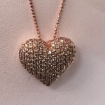 14kt Rose Gold Classic Puffy Diamond Pave Heart