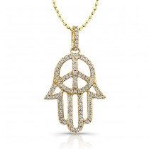 Yellow Gold Hamsa Peace Sign Necklace