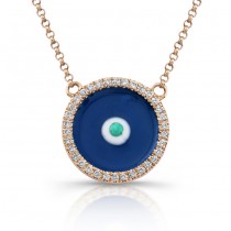 14K Rose Gold Dark Blue Enamel Evil Eye Necklace 