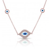 14k Rose White-Blue Enamel Evil Eye Necklace