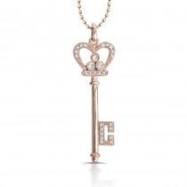 14k Rose Gold Diamond Crown Key Pendant
