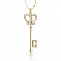 14k Yellow Gold Diamond Crown Key Pendant 