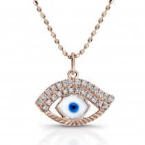 14k rose gold, White-Blue Enamel Evil Eye Pendant