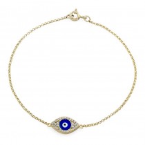 14k YG Diamond Evil Eye Bracelet-Dark Blue Enamel 