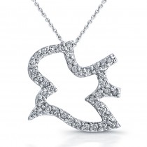 14k White Gold Open Diamond Dove Pendant