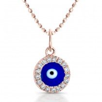 Rose Gold Blue Enamel Baby Evil Eye Necklace