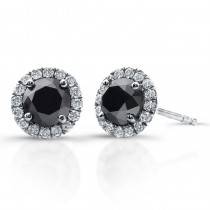 3/4 Carat Black Diamond Stud Earrings with Halo