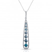 14k White Gold Treated Blue Diamond Fashion Drop Pendant