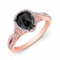 Gold Rose Pear Shape Black Diamond Ring