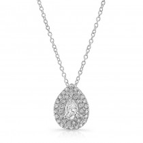 White Gold Pear Shape Diamond Halo Necklace With 1/2 CTW