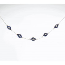 White Gold Sapphire Five Evil Eye Necklace