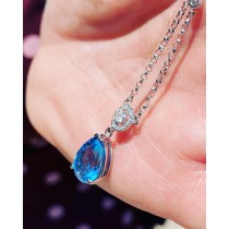 Custom Made 3.68 Pear Shape Blue Topaz Necklace