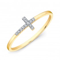 Small Yellow Gold Diamond Cross Ring