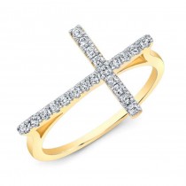 Modern Yellow Gold Diamond Cross Ring