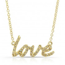 14K Yellow Cursive Love Diamond Necklace