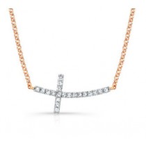 Rose Gold Curved Diamond Cross Necklace