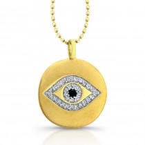 14k Yellow Gold Evil Eye Diamond Disc Necklace