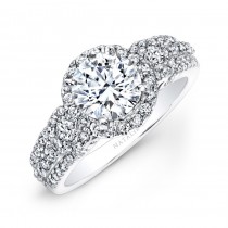 14k White Gold Pave Channel White Diamond Halo Engagement Ring