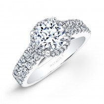 18k White Gold Prong Two Row Halo White Diamond Engagement Ring