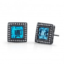 4.50CTW Square Blue Topaz Diamond Earrings