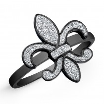 Silver Diamond Fleur De Lys Ring- Black Rhodium