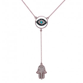 Rose Gold Evil Eye-Hamsa Necklace