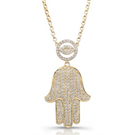 14K Yellow Diamond-Hamsa Necklace 5/8Carats