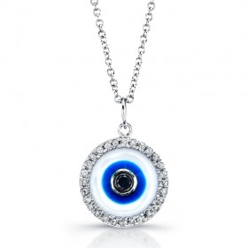 White Enamel Evil Eye Necklace-Black Diamond 