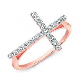 Modern Rose Gold Diamond Cross Ring